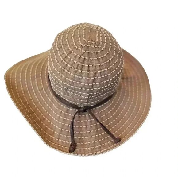 Scala Women's Tan & White Poly Striped Adjustable Sunhat - Picture 4 of 7